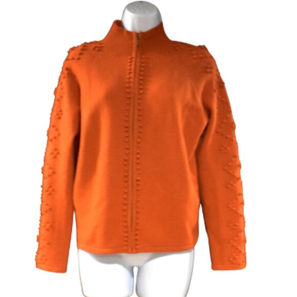 Mercer Madison Orange Lambswool Zip Cardigan Sweater Petite Medium Cozy Classic - Picture 1 of 9